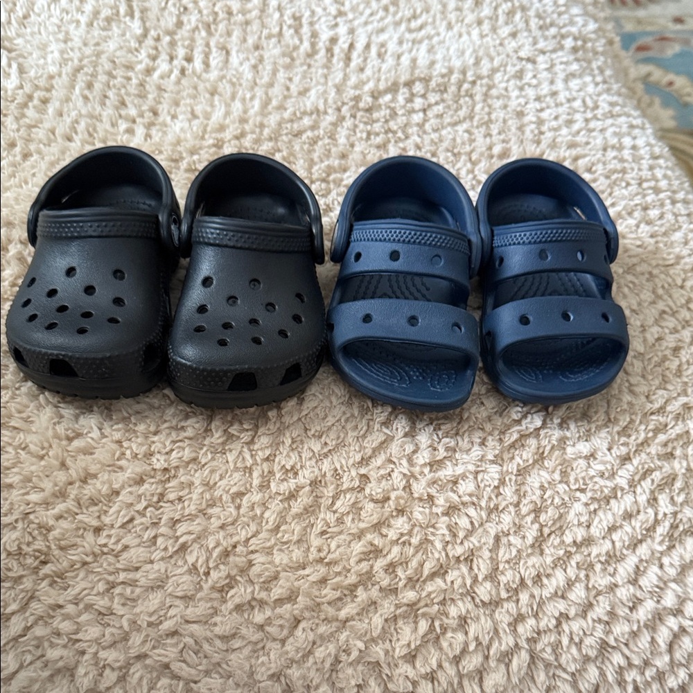 Kids' Crocs Black Clogs & Blue Sandals 2 pair pack